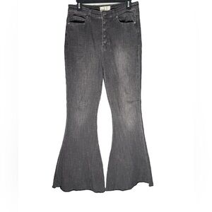 Free People Button Fly Flare Jeans Black Charcoal Wash Womens size 31